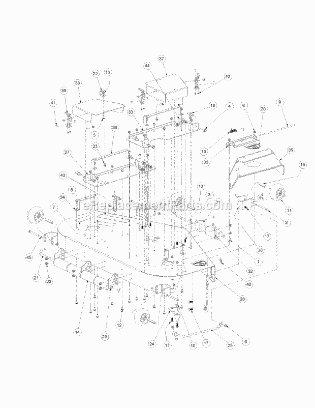 Fabricated Deck Assembly Diagram and Parts List for M54-KW 53DB5DBW750-23-HP Cub Cadet Lawn Tractor